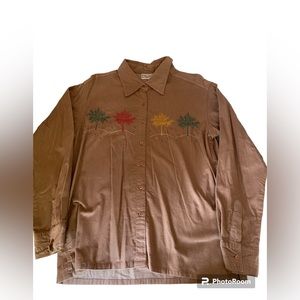 Cracker Barrel Decorated Originals Fall Trees Corduroy Blouse Size Large NWT